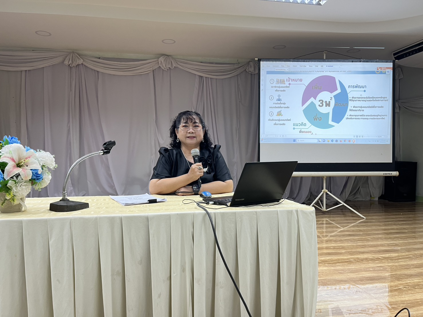ร่วมเป็นวิทยากรฝึกอบรมเพิ่มศักยภาพคณะกรรมการเครือข่ายกองทุนชุมชน อำเภอศรีนคร(